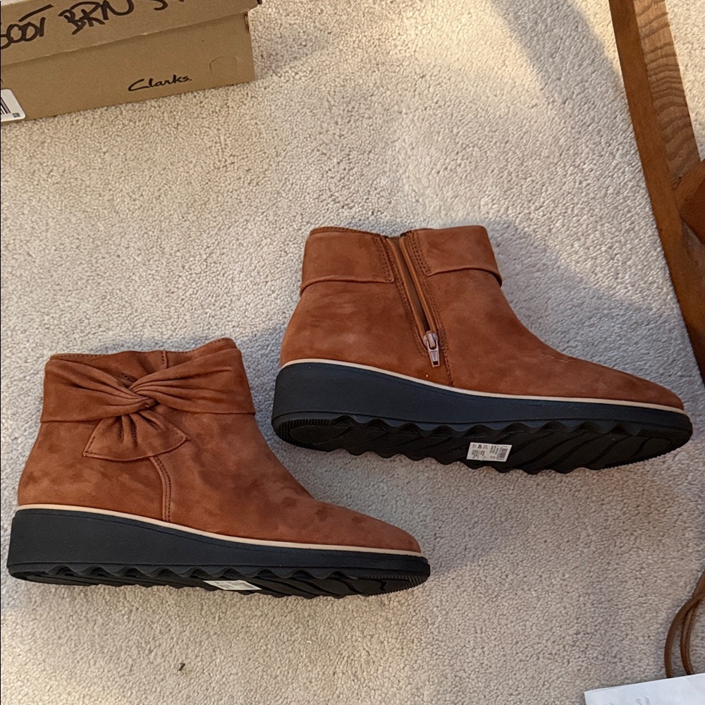 Clarks Women's Brown Ankle Booties with Bow Detail